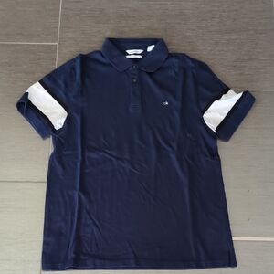 Calvin Klein Men's Dark Blue Polo with White Stripes